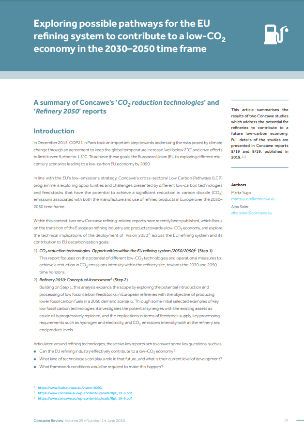 Exploring possible pathways for the EU refining system to contribute to a low-CO2 economy 29 in the 2030–2050 time frame (Concawe Review 29.1)