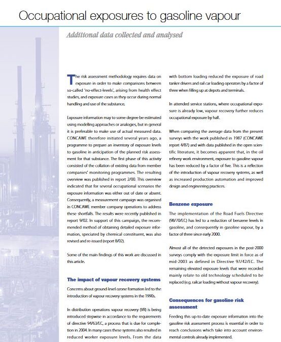 Occupational exposures to gasoline vapour