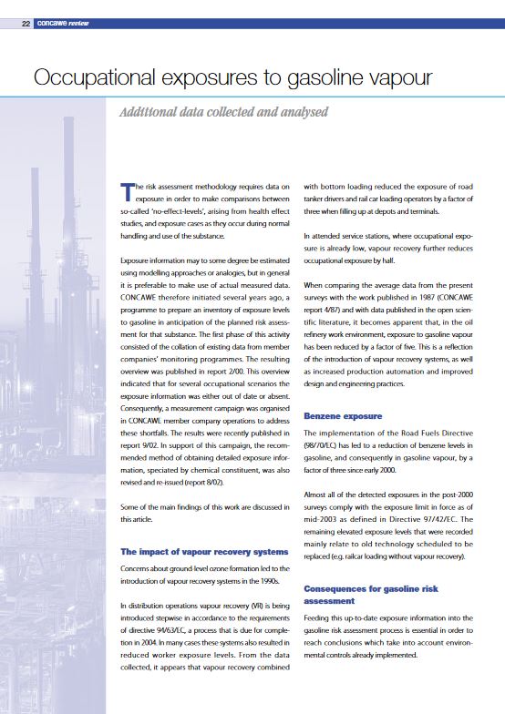 Occupational exposures to gasoline vapour