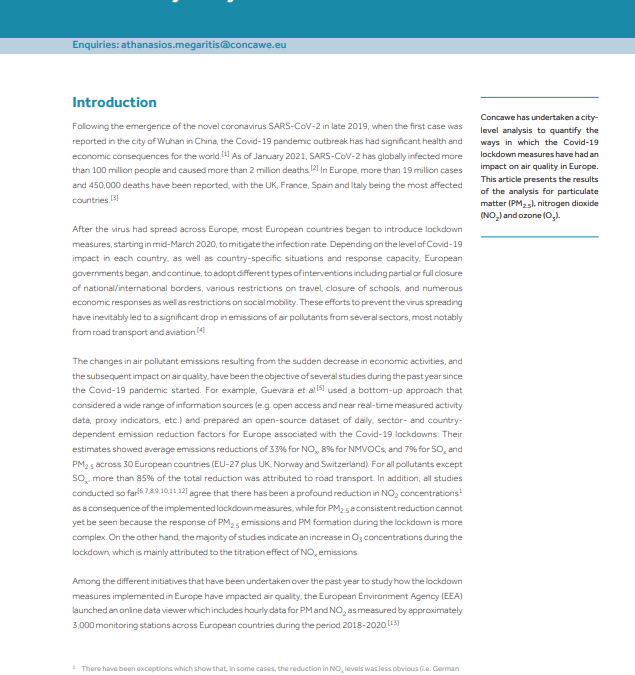 How Covid-19 lockdown affected air pollution in Europe — a multi-city analysis (Concawe Review 30.1)