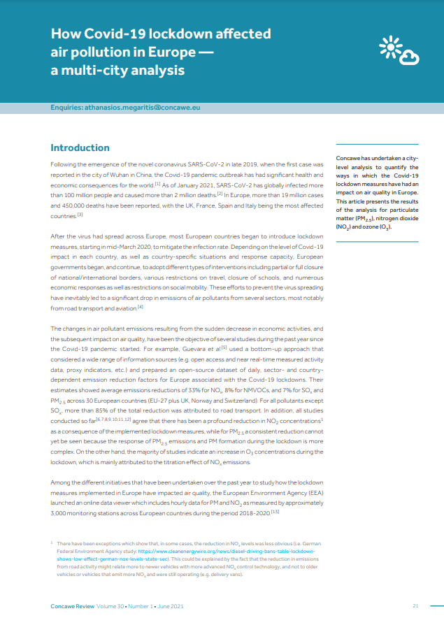 How Covid-19 lockdown affected air pollution in Europe — a multi-city analysis (Concawe Review 30.1)