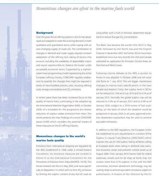 Impact of marine fuels quality legislation on EU refineries at the 2020 horizon