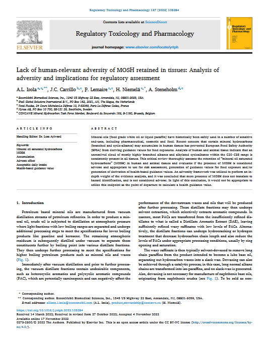 Lack of human-relevant adversity of MOSH retained in tissues: Analysis of adversity and implications for regulatory assessment