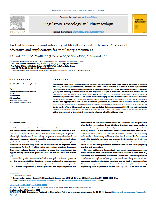 Lack of human-relevant adversity of MOSH retained in tissues: Analysis of adversity and implications for regulatory assessment