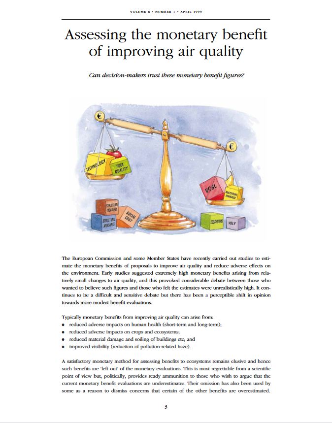 Assessing the monetary benefit of improving air quality
