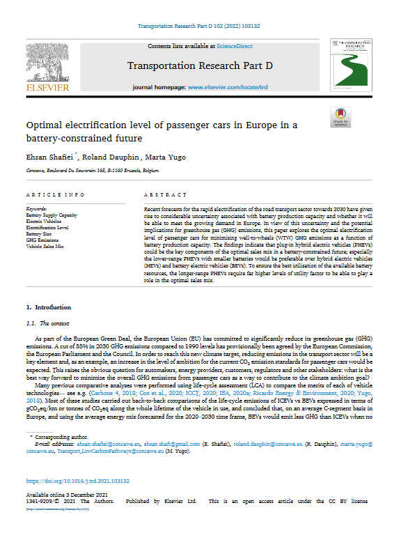 Optimal electrification level of passenger cars in Europe in a battery-constrained future