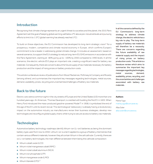 Outlook for battery raw materials (Concawe Review 28.1)