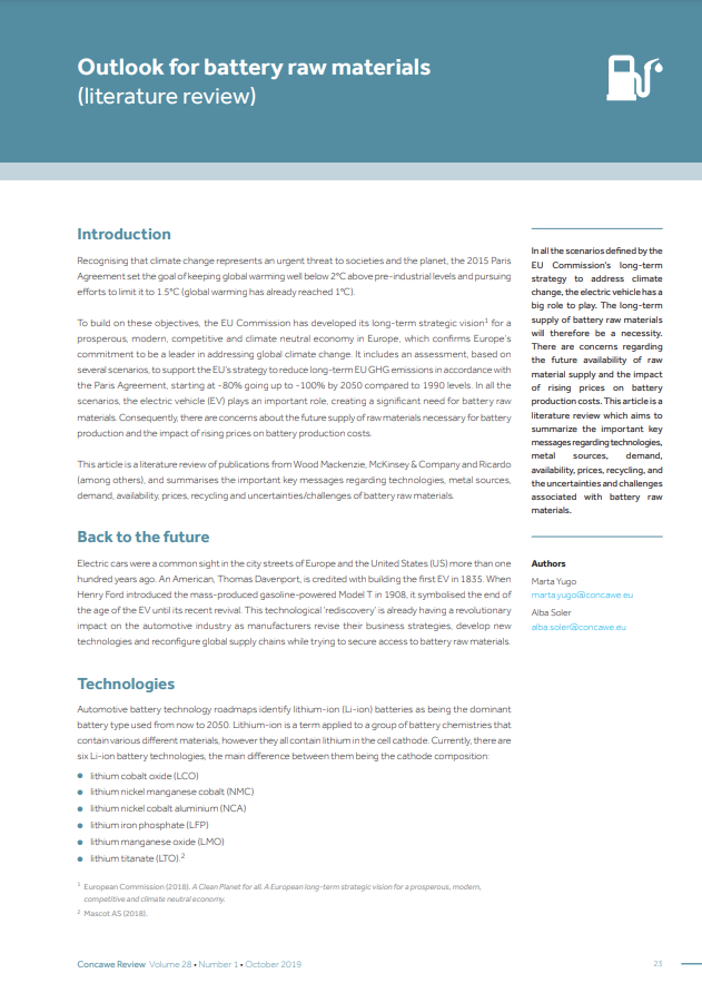 Outlook for battery raw materials (Concawe Review 28.1)