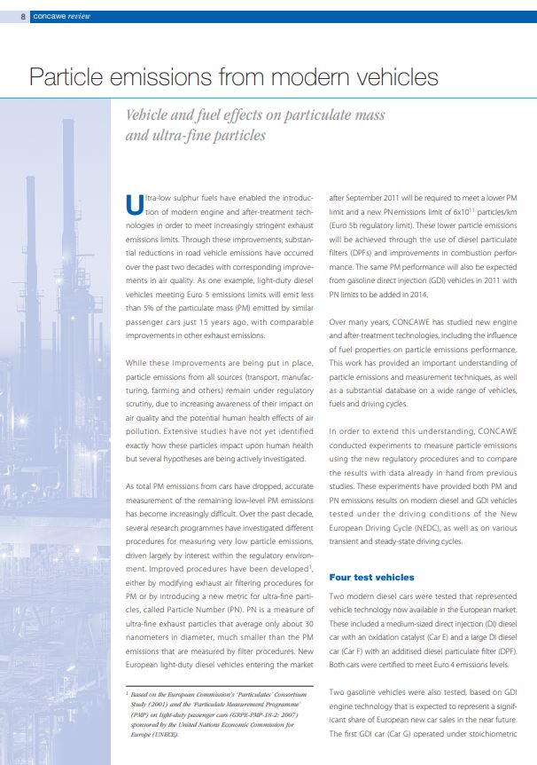 Particle emissions from modern vehicles