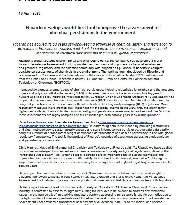 Ricardo develops world-first tool to improve the assessment of chemical persistence in the environment
