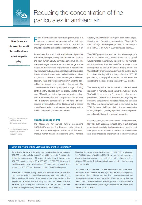 Reducing the concentration of fine particulates in ambient air