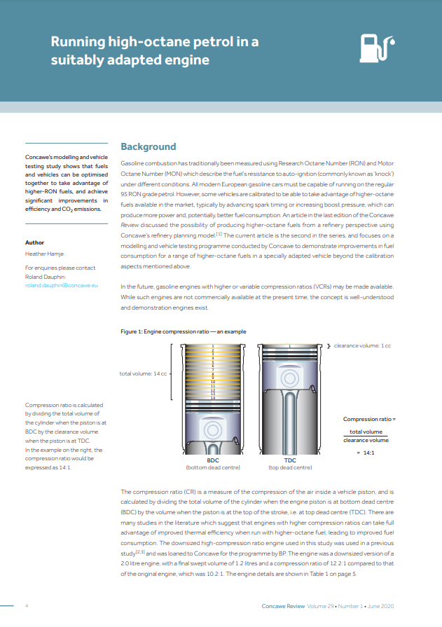 Running high-octane petrol in a suitably adapted engine (Concawe Review 29.1)