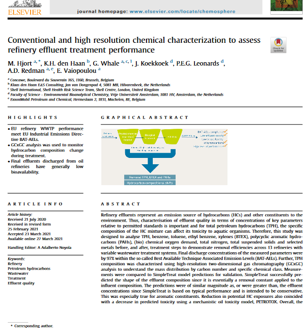Conventional and high resolution chemical characterization to assess refinery effluent treatment performance