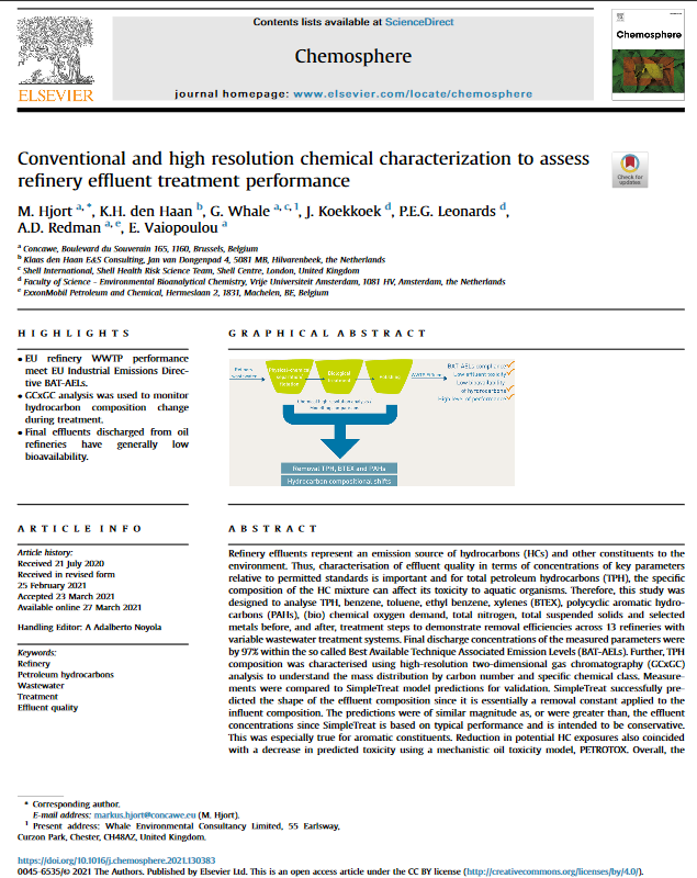 Conventional and high resolution chemical characterization to assess refinery effluent treatment performance