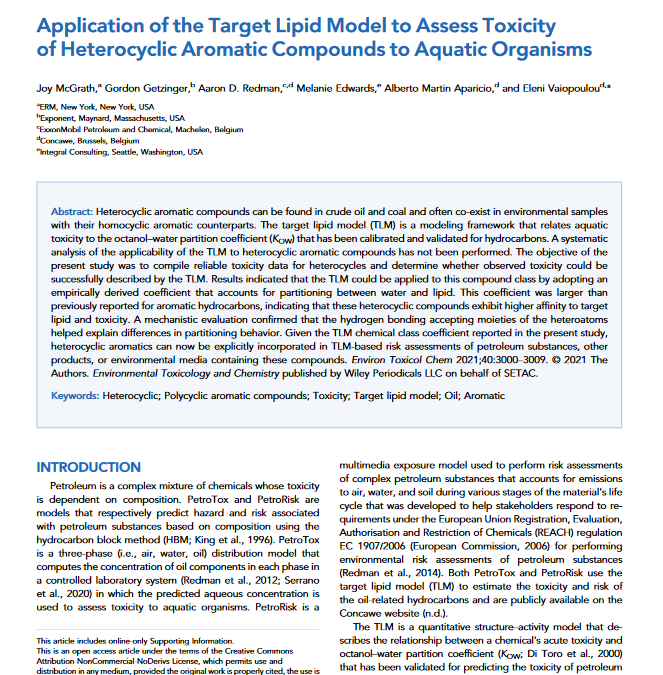 Application of the target lipid model to assess toxicity of heterocyclic aromatic compounds to aquatic organisms