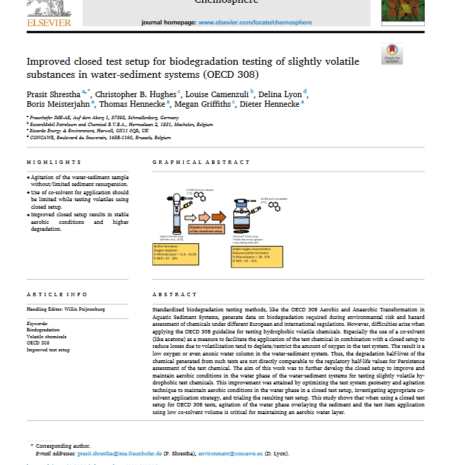 Improved closed test setup for biodegradation testing of slightly volatile substances in water-sediment systems (OECD 308)