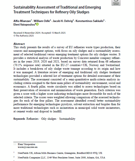 Sustainability Assessment of Traditional and Emerging Treatment Techniques for Refinery Oily Sludges
