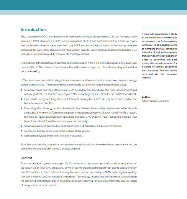 HDV  CO₂ Comparator—a life-cycle assessment tool for heavy-duty vehicles in real-world conditions