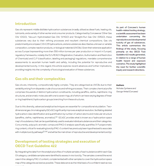 Understanding the reproductive toxicity of gas oil substances: new Repro 1B self-classification and updated risk assessment