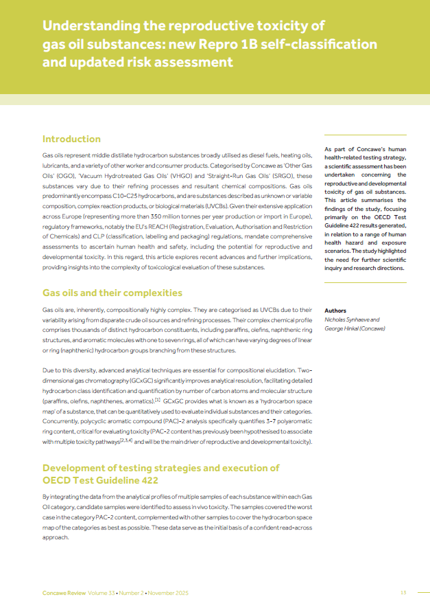 Understanding the reproductive toxicity of gas oil substances: new Repro 1B self-classification and updated risk assessment