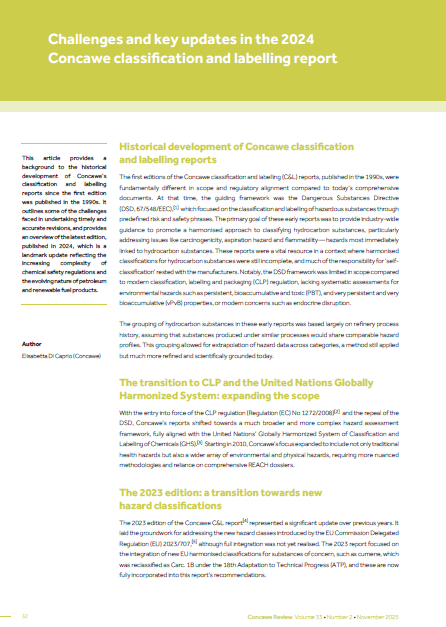 Challenges and key updates in the 2024 Concawe classification and labelling report