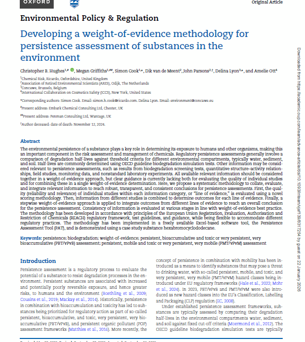 Developing a weight-of-evidence methodology for persistence assessment of substances in the environment