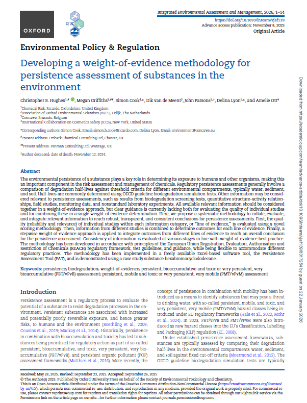 Developing a weight-of-evidence methodology for persistence assessment of substances in the environment