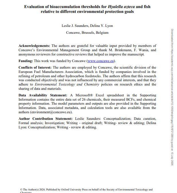 Evaluation of Bioaccumulation Thresholds for Hyalella Azteca and Fish Relative to Different Environmental Protection Goals