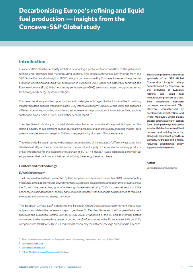 Decarbonising Europe’s Refining and Liquid Fuel Production — Insights from the Concawe-S&P Global Study