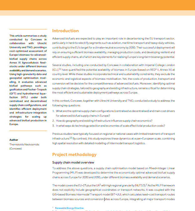 Sustainable Biofeedstock Supply Chains for Advanced Biofuels in Europe towards 2050