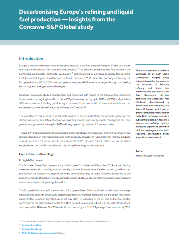 Decarbonising Europe’s Refining and Liquid Fuel Production — Insights from the Concawe-S&P Global Study