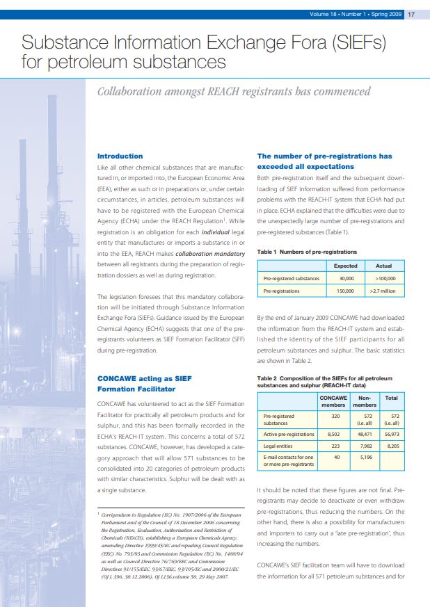 Substance Information Exchange Fora (SIEFs) for petroleum substances