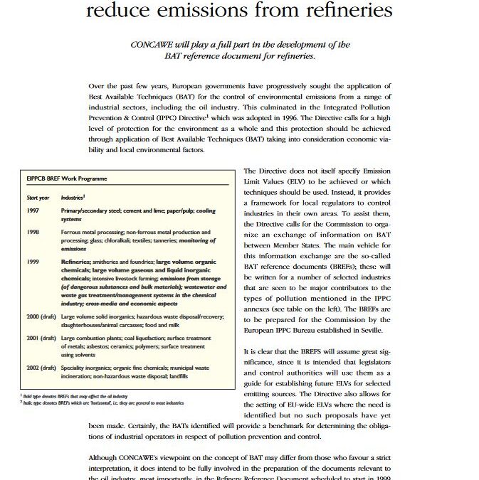 Best Available Techniques to reduce emissions from refineries