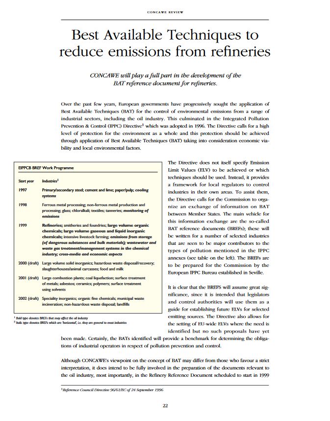 Best Available Techniques to reduce emissions from refineries
