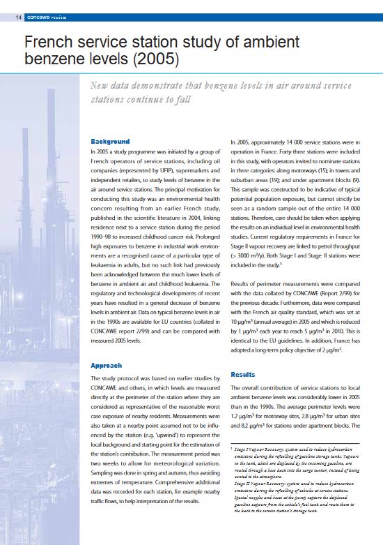 French service station study of ambient benzene levels (2005)