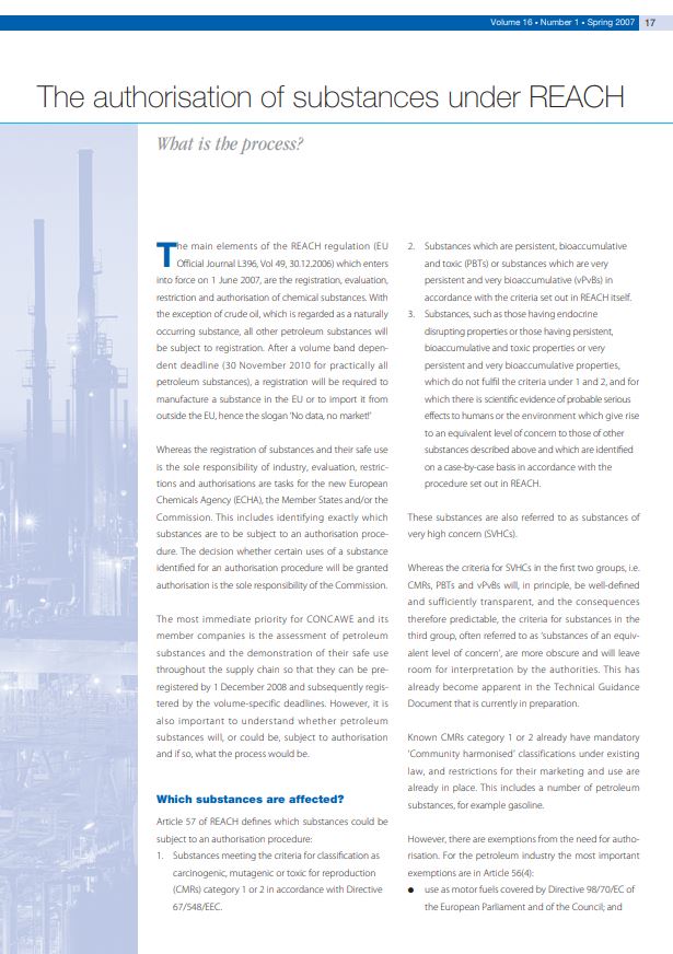 The authorisation of substances under REACH