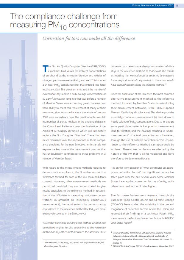 The compliance challenge from measuring PM10 concentrations