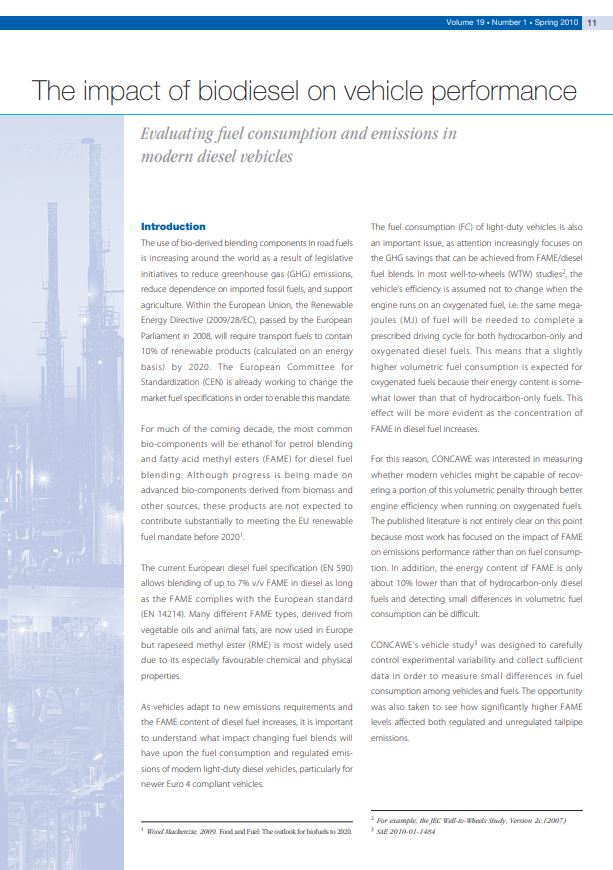 The impact of biodiesel on vehicle performance