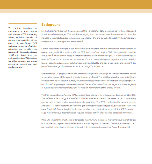 The importance of carbon capture and storage technology in European refineries (Concawe Review 27.1)