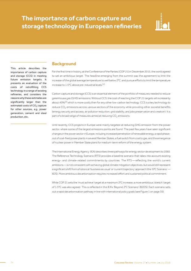 The importance of carbon capture and storage technology in European refineries (Concawe Review 27.1)