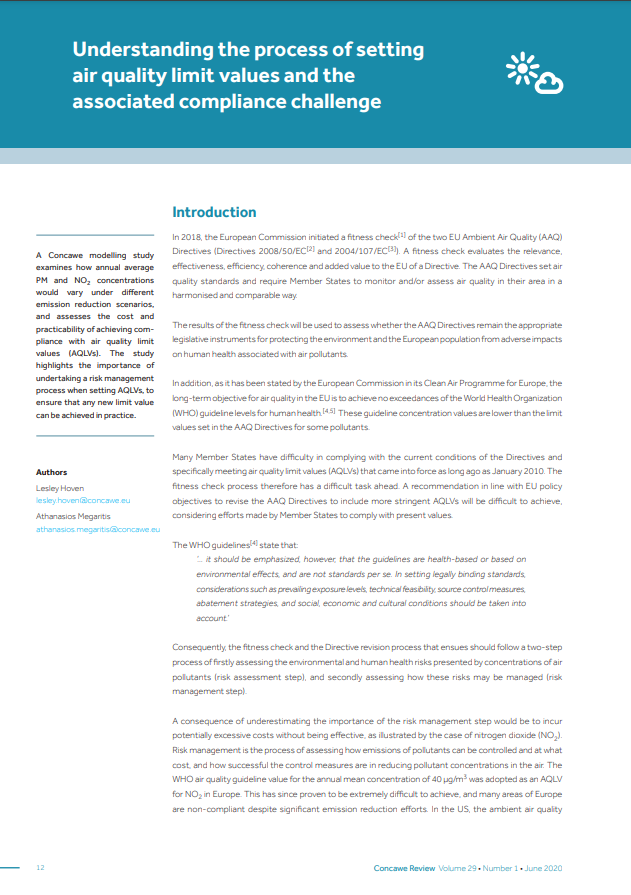 Understanding the process of setting air quality limit values and the associated compliance challenge