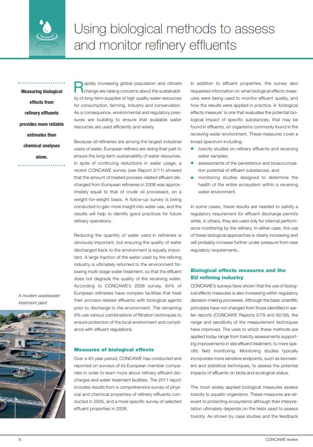 Using biological methods to assess and monitor refinery effluents