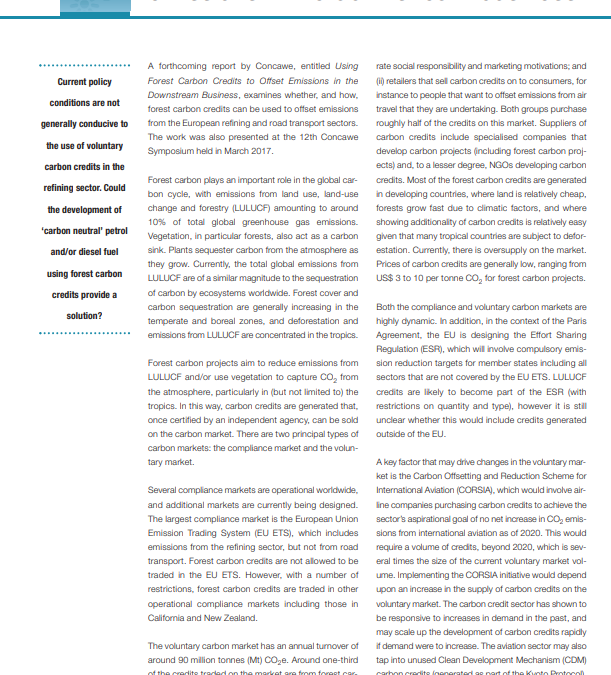 Using forest carbon credits to offset emissions in the downstream business