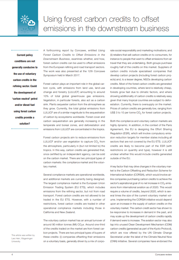 Using forest carbon credits to offset emissions in the downstream business