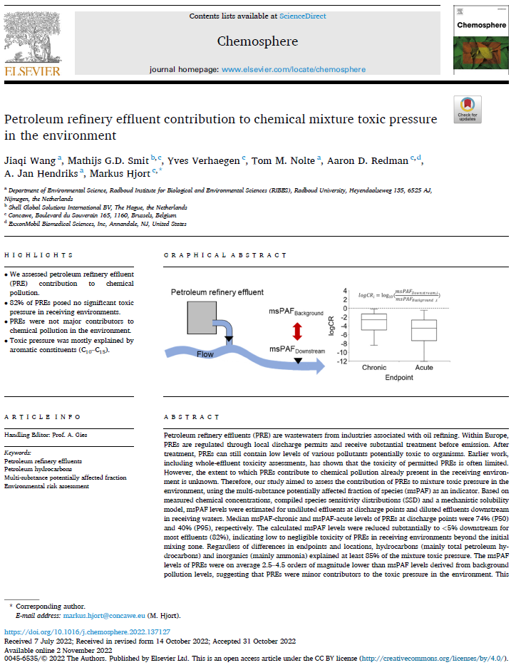 Petroleum refinery effluent contribution to chemical mixture toxic pressure in the environment