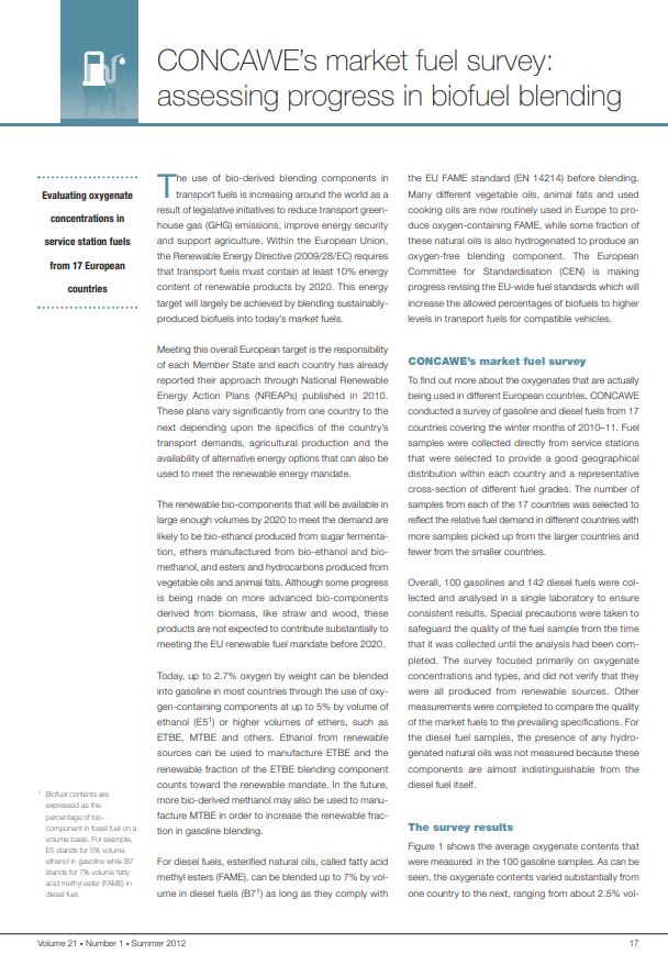 CONCAWE’s market fuel survey: assessing progress in biofuel blending