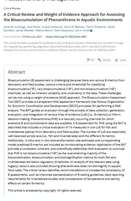 A Critical Review and Weight of Evidence Approach for Assessing the Bioaccumulation of Phenanthrene in Aquatic Environments