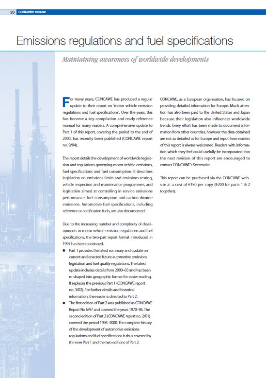 Emissions regulations and fuel specifications