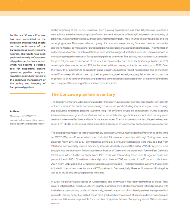 Fifty years of European oil pipeline safety and environmental performance statistics (Concawe Review 31.1)