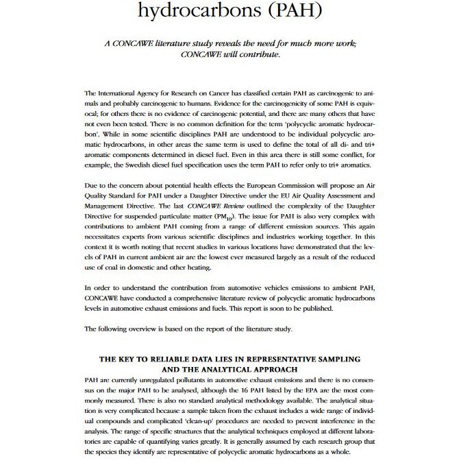 Automotive polycyclic aromatic hydrocarbons (PAH)